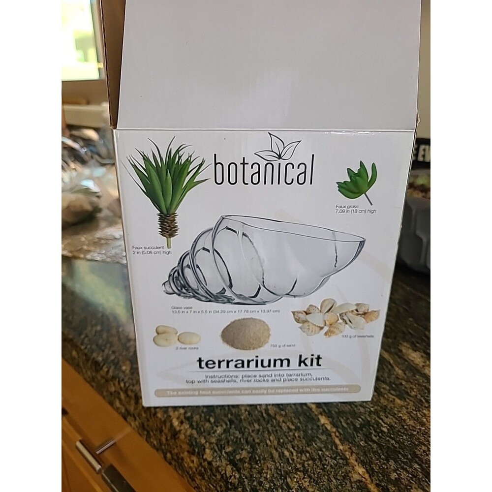 Terrarium Kit with Sand, Sea Shells, and Faux Succulents